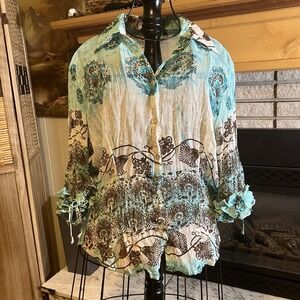 Y2K‎ Fairycore Womens Shear Top Sz Medium Floral Ruffles Cottage Coquette Whimsy